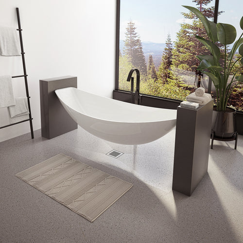 Neptune Zadar 79 Acrylic Floating Hammock Center Drain Bathtub in White
