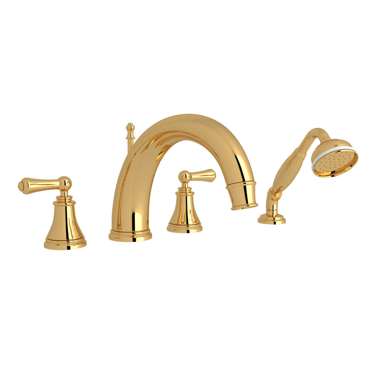 Georgian Era 4-Hole Deck Mount C-Spout Tub Filler with Handshower - Lever Handle