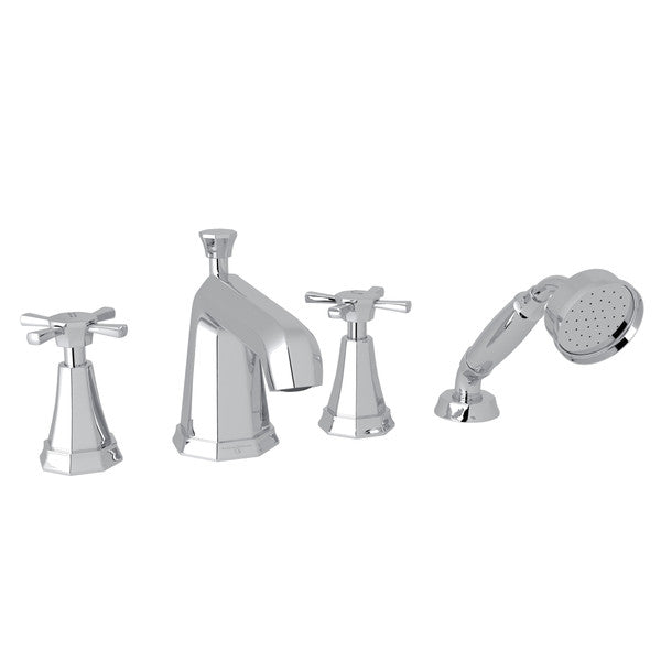 Perrin & Rowe Deco 4-Hole Deck Mount Tub Filler with Handshower