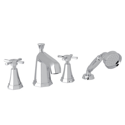 Perrin & Rowe Deco 4-Hole Deck Mount Tub Filler with Handshower