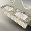 Château Luxury Double Sink Floating Vanity – Titanium Gold + Creamy Apricot Beige with Natural Marble Top