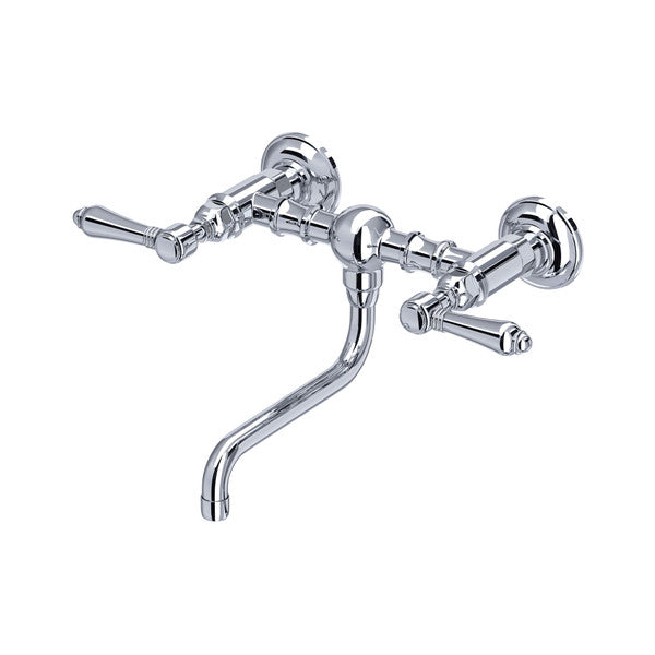 ROHL Acqui Wall Mount Bridge Bathroom Faucet - Polished Chrome With Metal Lever Handle/44LMAPC