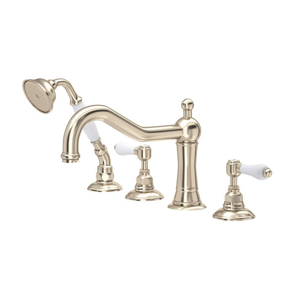 ROHL Acqui 4-Hole Deck Mount Column Spout Tub Filler With Handshower