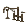 ROHL Acqui Deck Mount Column Spout 3 Leg Bridge Kitchen Faucet With Sidespray
