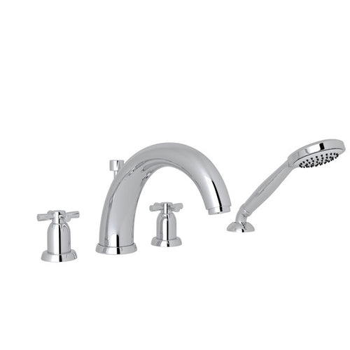 Perrin & Rowe Holborn 4-Hole Deck Mount Modified C-Spout Bathtub Filler with Handshower