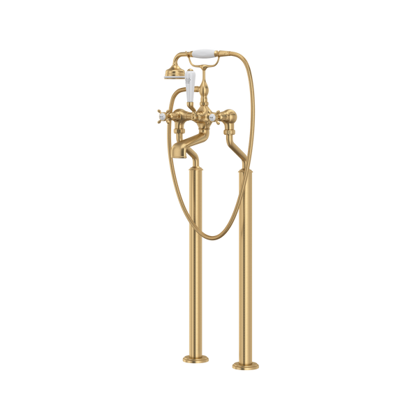 Perrin & Rowe Edwardian Exposed Floor Mount Tub Filler with Handshower