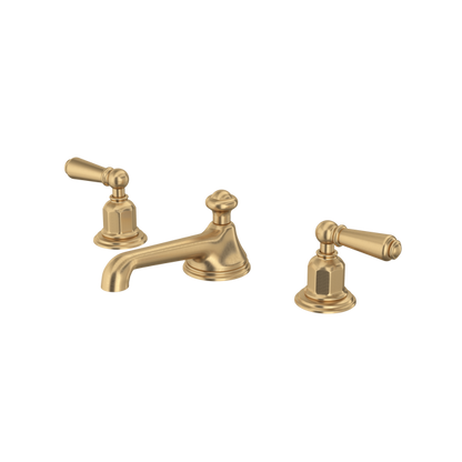 Perrin & Rowe Edwardian Low Level Spout Widespread Bathroom Faucet - With Metal Lever Handle.3705L-APC