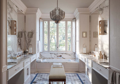 Perrin & Rowe Armstrong fixtures in a Polished Nickel bathroom interior
