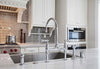 Perrin & Rowe Georgian Era bridge kitchen faucet and soap dispenser in a Polished Chrome kitchen setting