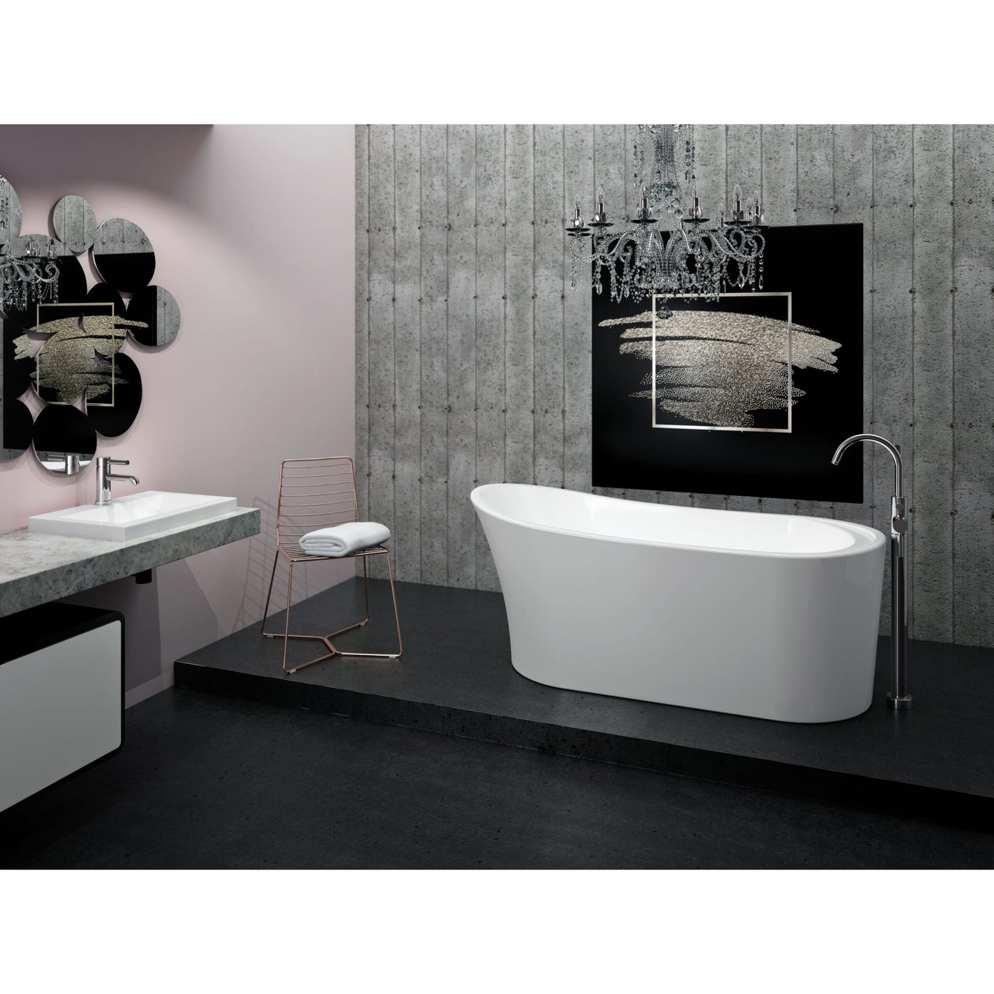 Neptune Paris F1 3266 AFR Acrylic Freestanding End Drain Bathtub in White