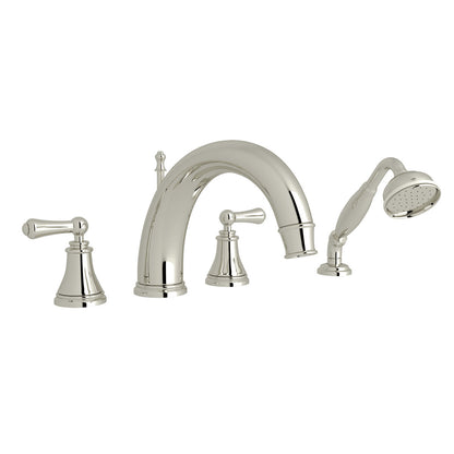 Georgian Era 4-Hole Deck Mount C-Spout Tub Filler with Handshower - Lever Handle