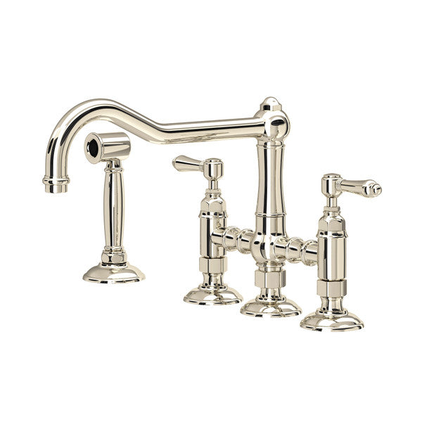 ROHL Acqui Deck Mount Column Spout 3 Leg Bridge Kitchen Faucet With Sidespray