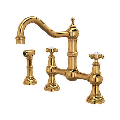 Perrin & Rowe Edwardian Bridge Kitchen Faucet With Sidespray - With Cross Handle.4755X-APC