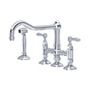 ROHL Acqui Deck Mount Column Spout 3 Leg Bridge Kitchen Faucet With Sidespray