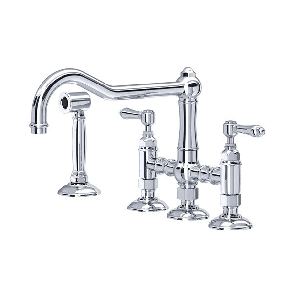 ROHL Acqui Deck Mount Column Spout 3 Leg Bridge Kitchen Faucet With Sidespray