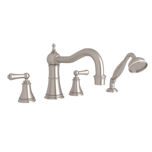 Perrin & Rowe Georgian Era 4-Hole Deck Mount Column Spout Tub Filler With Handshower - With Metal Lever Handle.3747LS