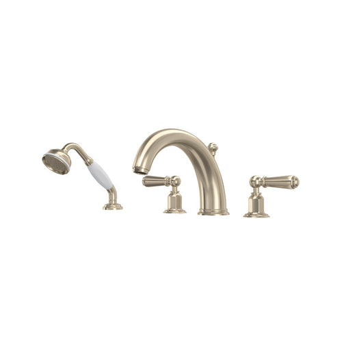 Perrin & Rowe Edwardian 4-Hole Deck Mount Tub Filler With Handshower - With Metal Lever Handle.3248L