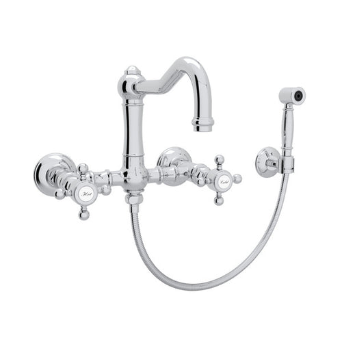 ROHL Acqui® Wall Mount Bridge Kitchen Faucet With Sidespray And Column Spout