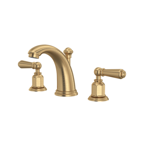 Perrin & Rowe Edwardian High Neck Widespread Bathroom Faucet - With Metal Lever Handle.3760L-APC