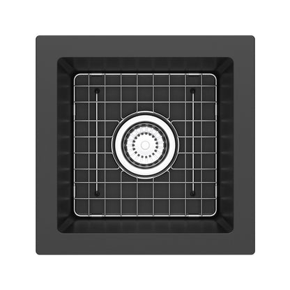Fonsa™ 15" Quartz Single Bowl Undermount Bar/Food Prep Kitchen Sink - Black | Model Number: FAUM1515BK