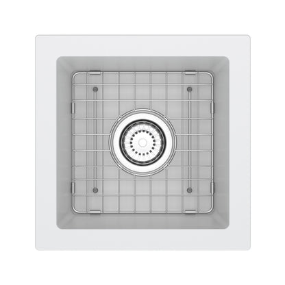 Fonsa™ 15" Quartz Single Bowl Undermount Bar/Food Prep Kitchen Sink - White | Model Number: FAUM1515WH