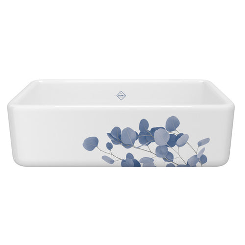 Shaws Lancaster™ 33" Single Bowl Farmhouse Apron Front Fireclay Kitchen Sink With Eucalyptus Design