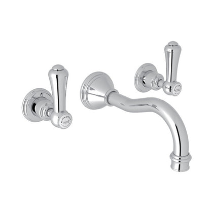 Perrin & Rowe Georgian Era Wall Mount Widespread Bathroom Faucet - Polished Chrome With White Porcelain Lever Handle.3793LSP-APC/TO
