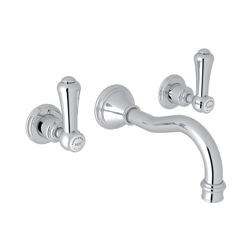 Perrin & Rowe Georgian Era Wall Mount Widespread Bathroom Faucet - Polished Chrome With White Porcelain Lever Handle.3793LSP-APC/TO
