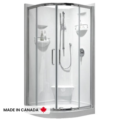 Neptune Sacha 4040 Neo-Round Acrylic Corner Two-Piece Shower with Center Drain in White