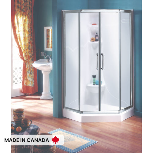 Neptune Saturne 3838 Neo-Angle Acrylic Corner Two-Piece Shower with Center Drain in White