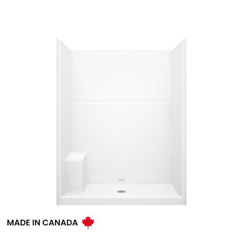 Avila SS3260 AcrylX™ Alcove Center Drain One-Piece Shower with Left Seat in White