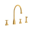Perrin & Rowe Georgian Era 4-Hole C-Spout Kitchen Faucet With Side Spray With Cross Handle.4735X-APC