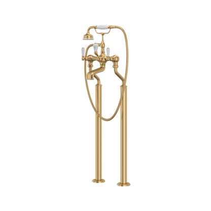 Perrin & Rowe Edwardian Exposed Floor Mount Tub Filler With Handshower - With Metal Lever Handle.3520L/1