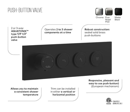 Kalia Premia - RoundOne TB3 Shower system with push-buttons valve - Wall arm