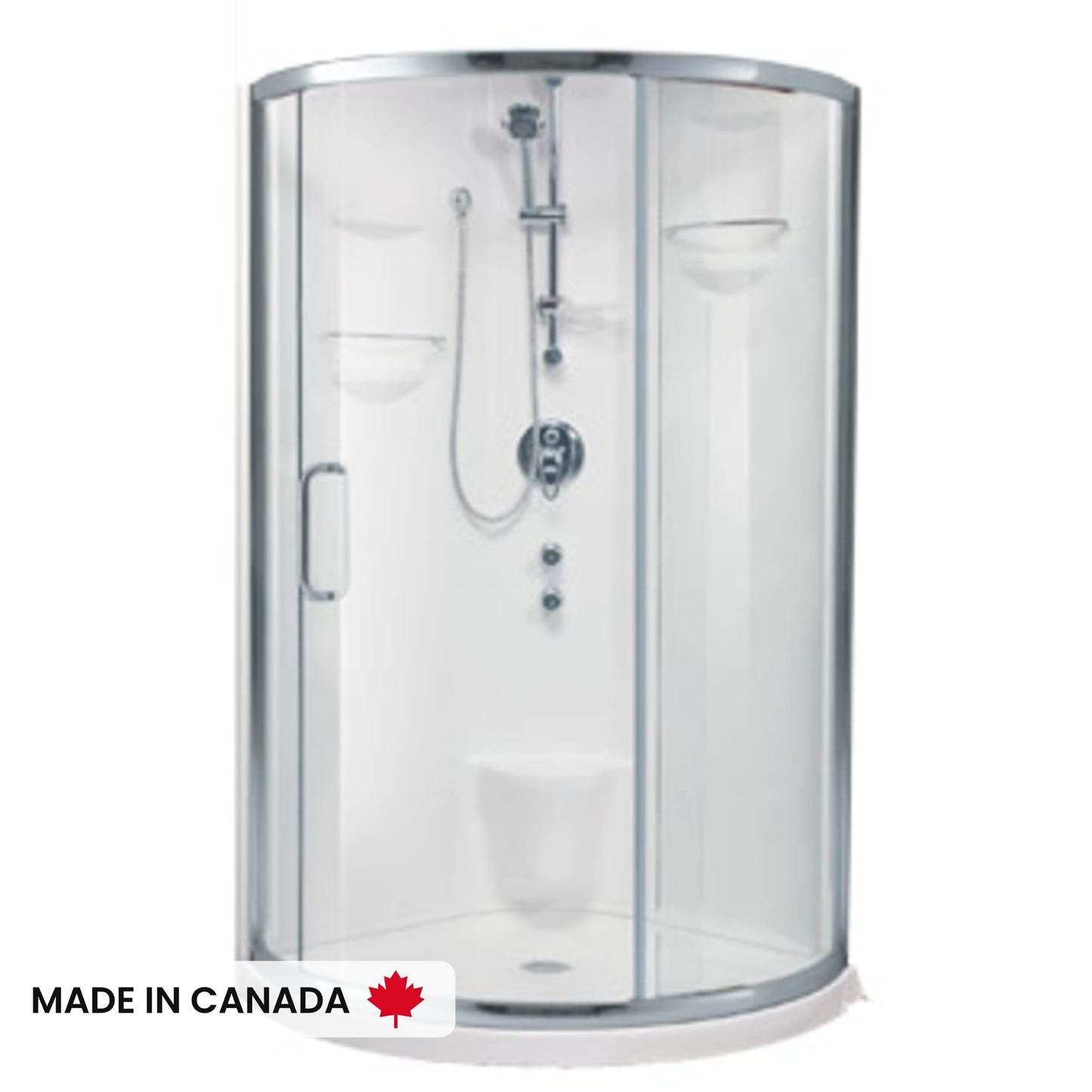 Neptune Stella 3636 Round Acrylic Corner One-Piece Shower with Center Drain in White