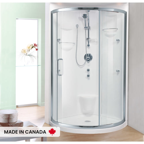 Neptune Stella 3636 Round Acrylic Corner One-Piece Shower with Center Drain in White