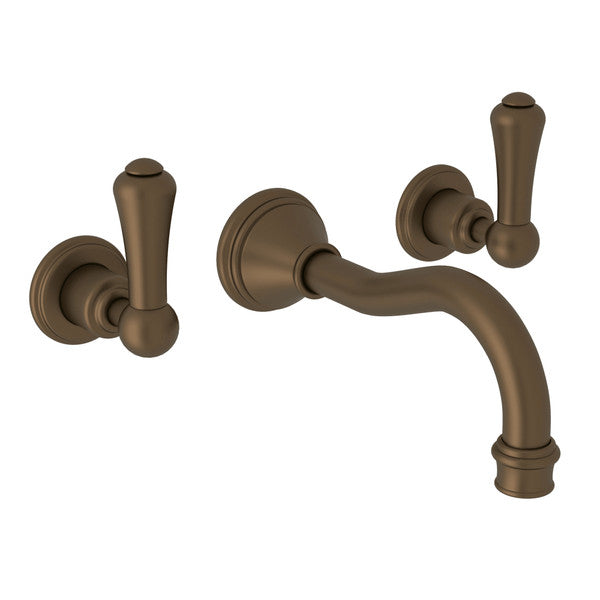 Perrin & Rowe Georgian Era Wall Mount Widespread Bathroom Faucet - Polished Chrome With Metal Lever Handle.3793LS-APC/TO