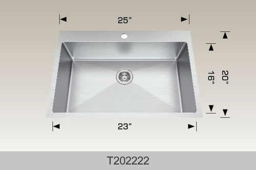 Bosco T202222 25" Stainless Steel Drop-In Kitchen Sink