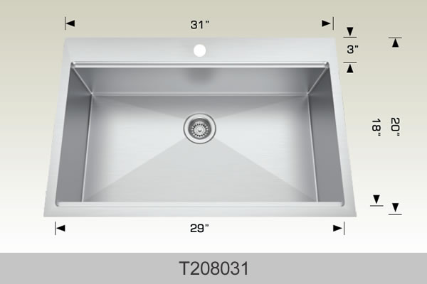 Bosco T208031 31" Stainless Steel Drop-In Kitchen Sink