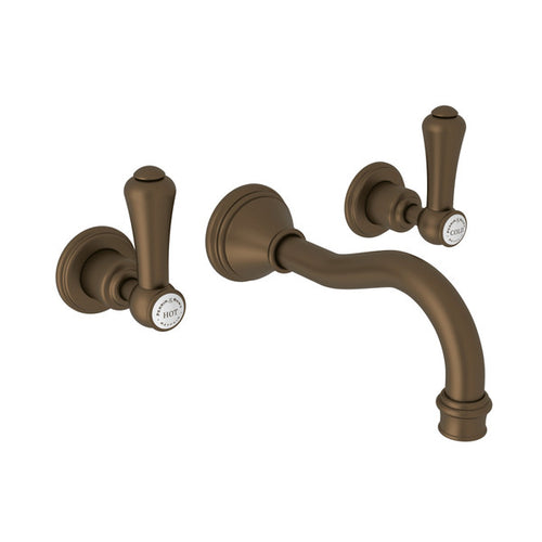 Perrin & Rowe Georgian Era Wall Mount Widespread Bathroom Faucet - Polished Chrome With White Porcelain Lever Handle.3793LSP-APC/TO