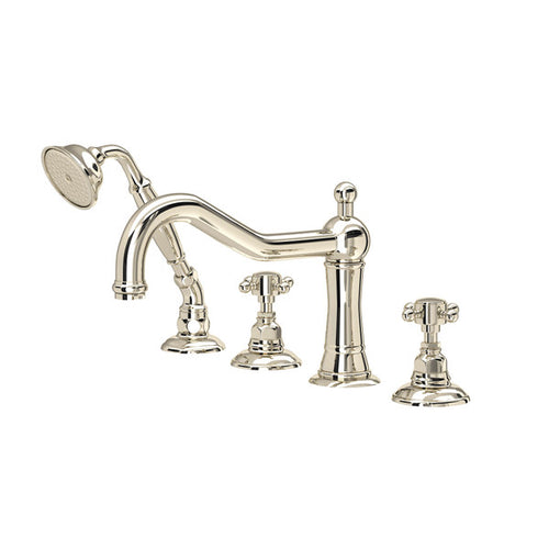 ROHL Acqui 4-Hole Deck Mount Column Spout Tub Filler With Handshower