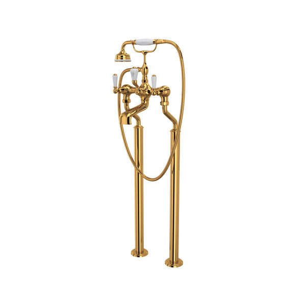Perrin & Rowe Edwardian Exposed Floor Mount Tub Filler With Handshower - With Metal Lever Handle.3520L/1
