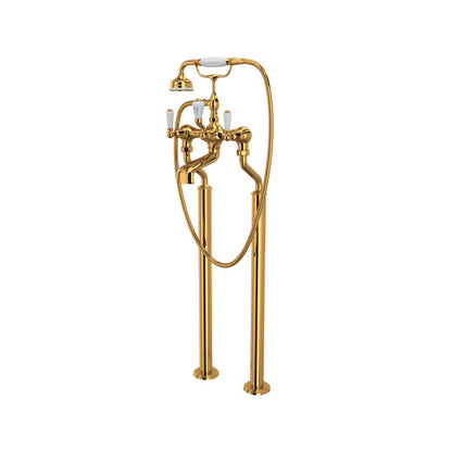 Perrin & Rowe Edwardian Exposed Floor Mount Tub Filler With Handshower - With Metal Lever Handle.3520L/1