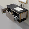 Prisma Modern Floating Bathroom Vanity – D32 Light Gray + D31 Dark Gray Top & Gold Frame