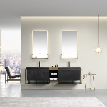Prisma Framed LED Bathroom Mirror with Shelf – Brushed Gold Stainless Steel