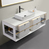 Oriel Modern Floating Bathroom Vanity – D30 White with Fluted Drawers & Gold Accents
