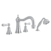 Perrin & Rowe Georgian Era 4-Hole Deck Mount Column Spout Tub Filler With Handshower - With White Porcelain Lever Handle.3747LSP