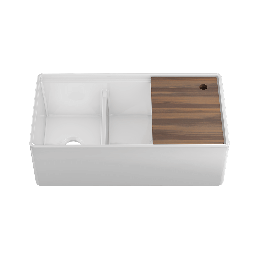 Julien Apron Front Undermount Double Bowl Kitchen Sink with Accessory Ledge, 36"x19"x11-1/2"
