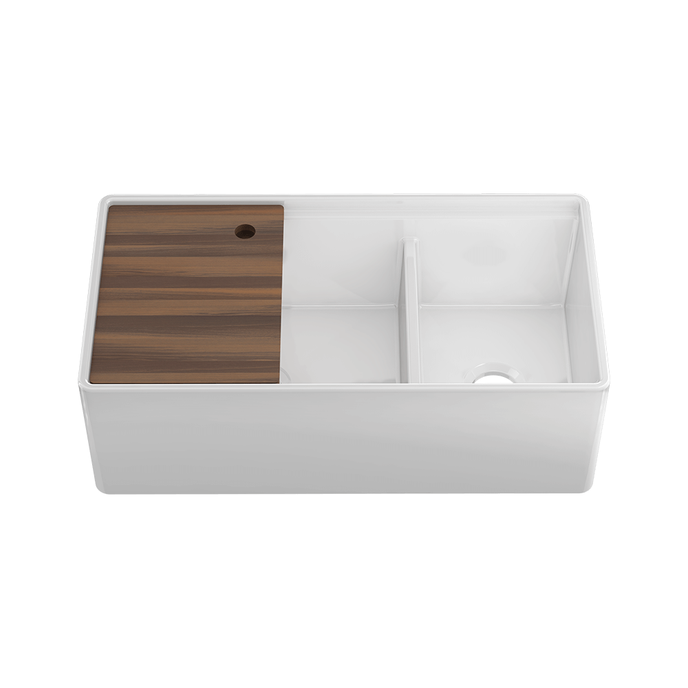 Julien Apron Front Undermount Double Bowl Kitchen Sink with Accessory Ledge, 36"x19"x11-1/2"