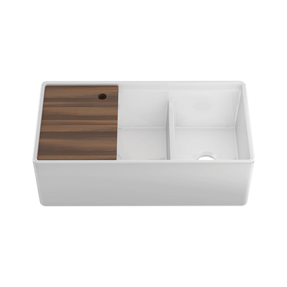 Julien Apron Front Undermount Double Bowl Kitchen Sink with Accessory Ledge, 36"x19"x11-1/2"